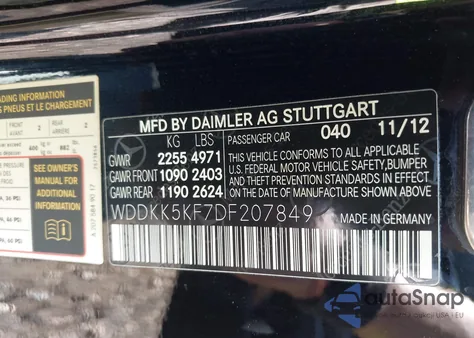 2013 Mercedes-Benz E 350 from USA, damaged, VIN WDDKK5KF7DF207849